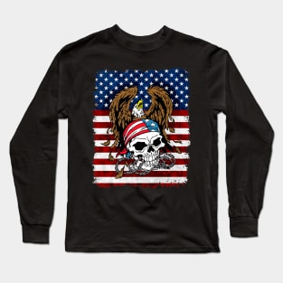 Patriotic Skull US Flag Long Sleeve T-Shirt